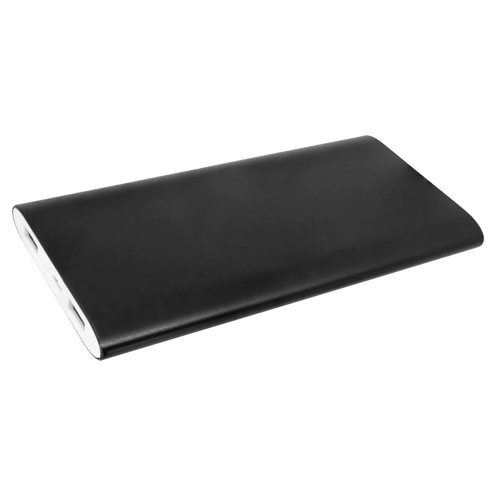 Sleek black power bank with wireless charging capability