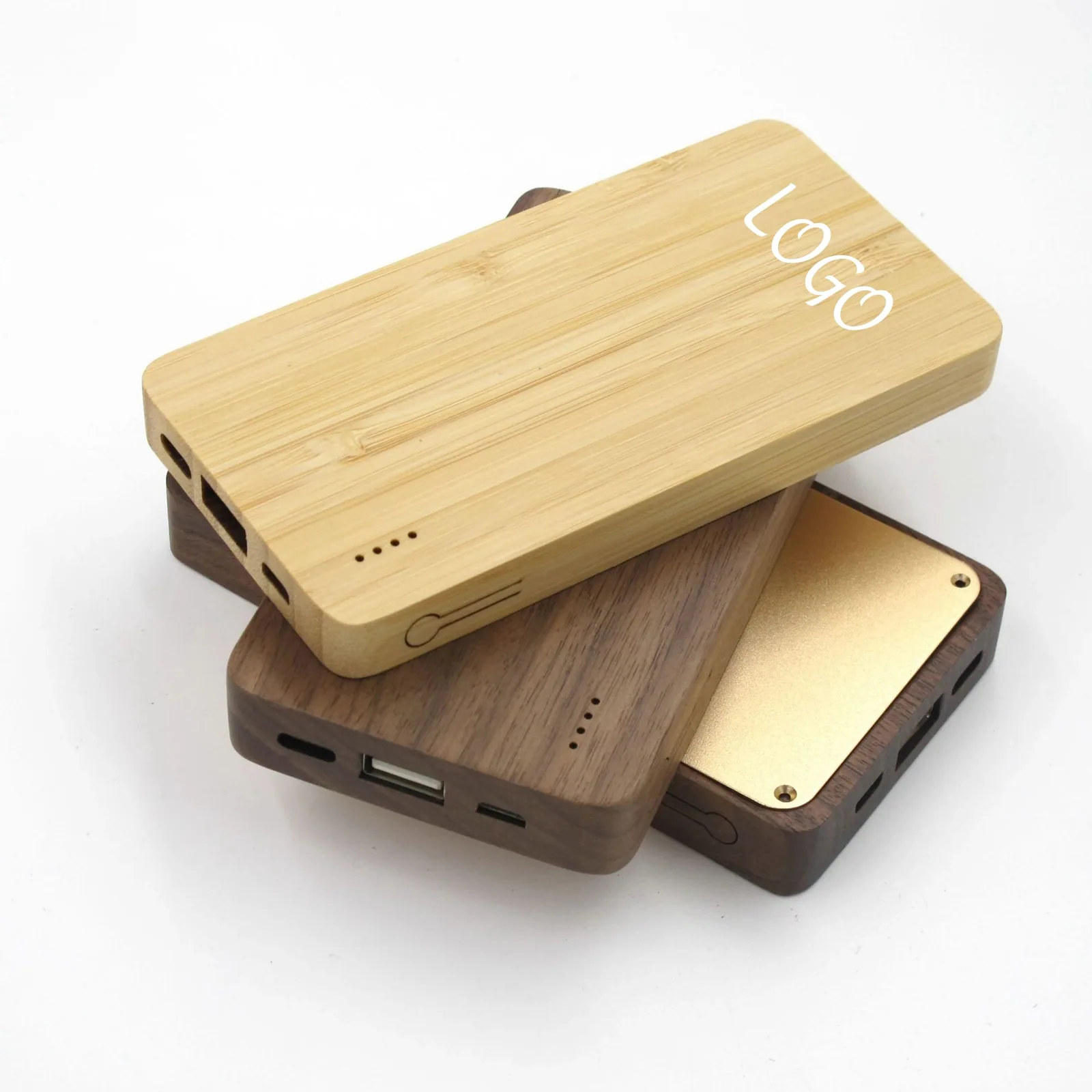 Eco-friendly wooden power bank with logo display