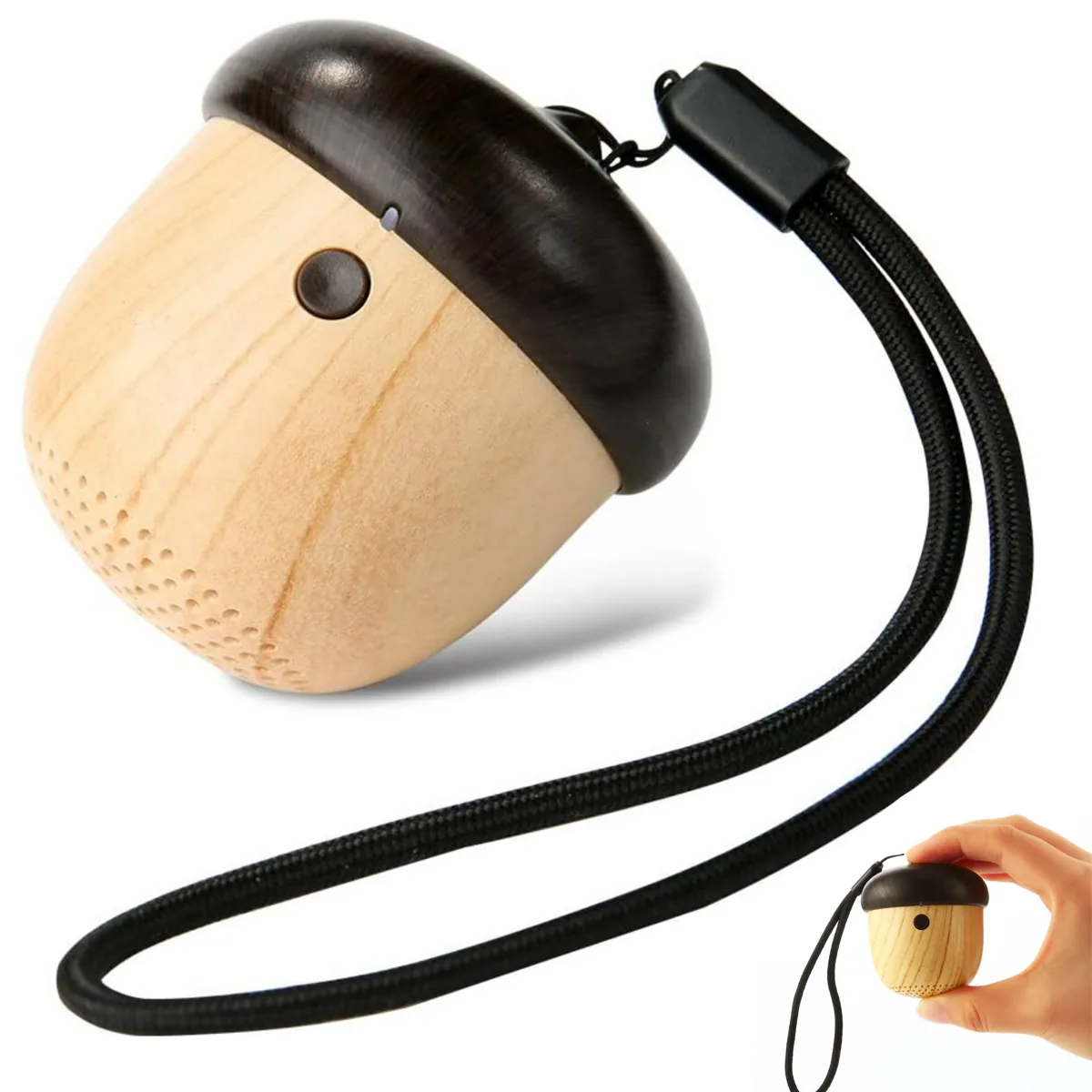 Acorn-shaped Bluetooth mini speaker with logo