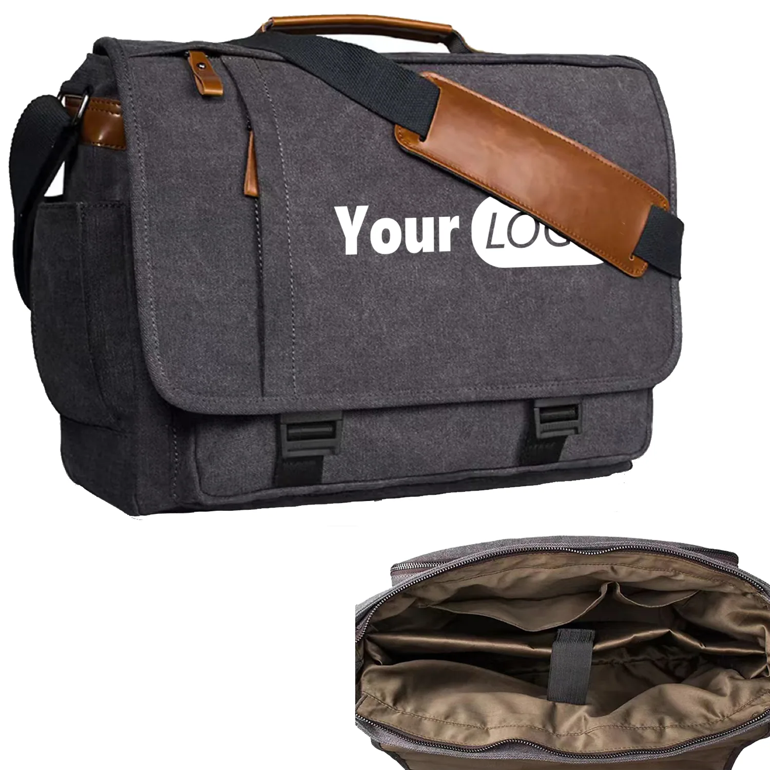 Stylish canvas messenger bag with adjustable straps and buckle closures
