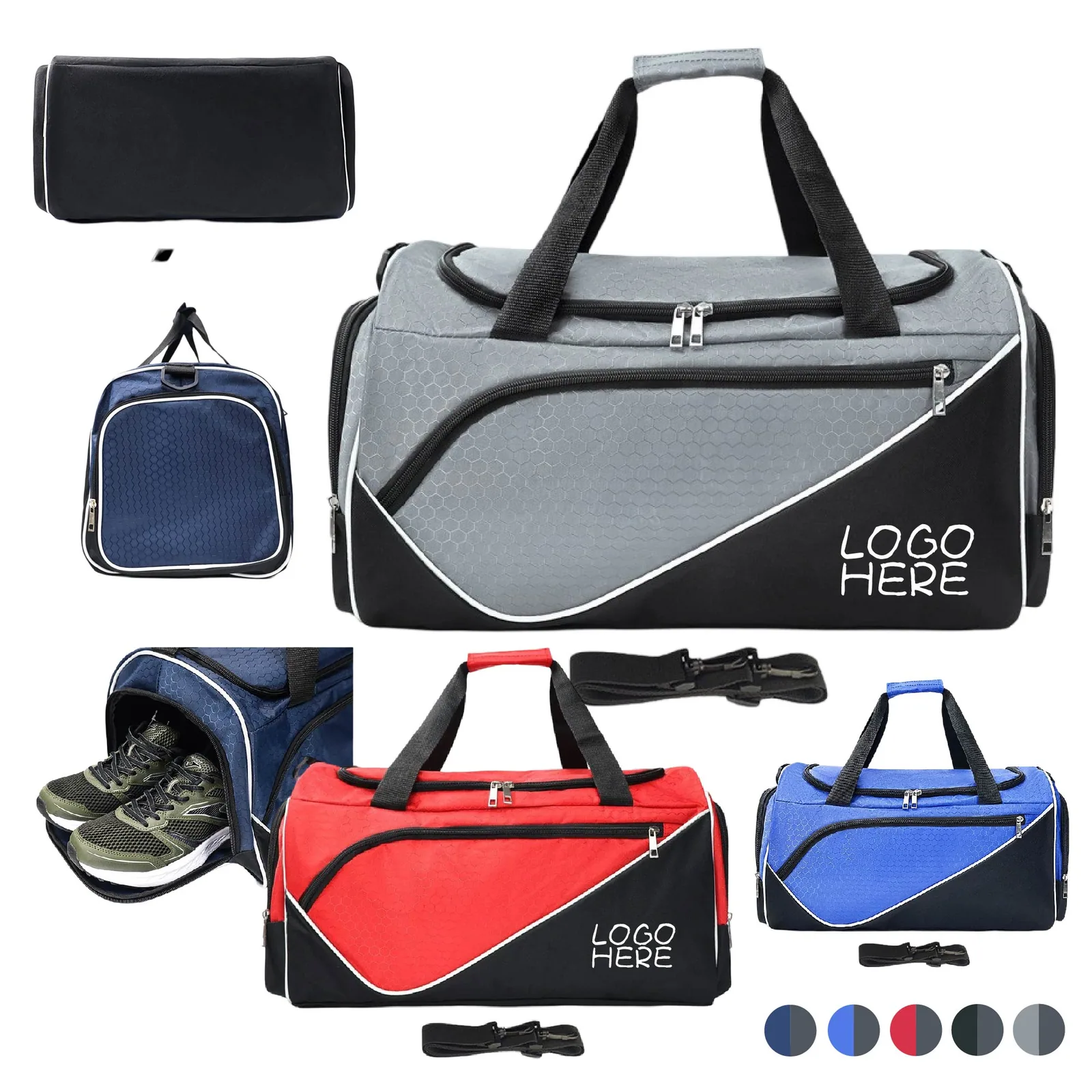 Lightweight travel duffel bag with zippered compartments