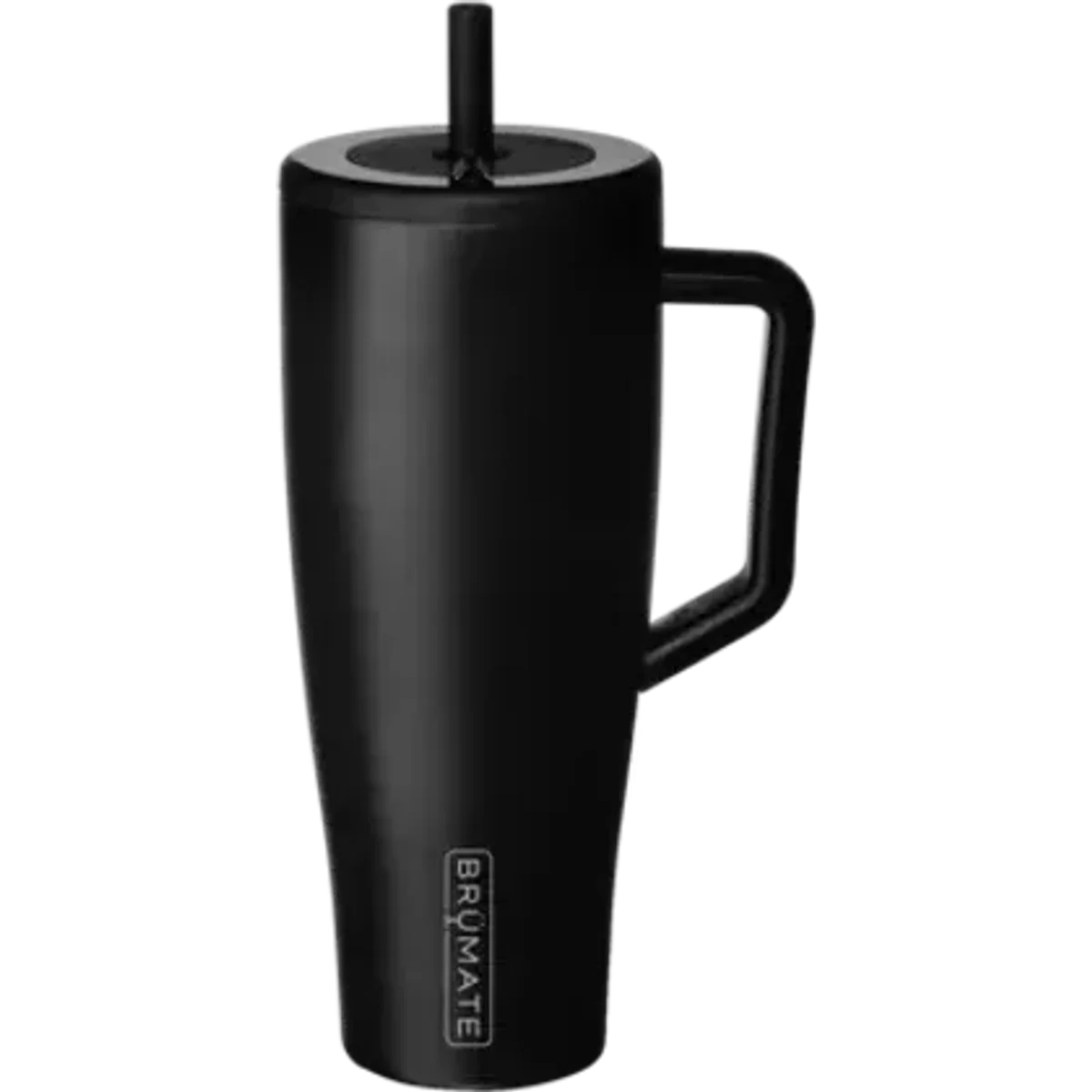 Matte black 40 oz. straw tumbler with logo design