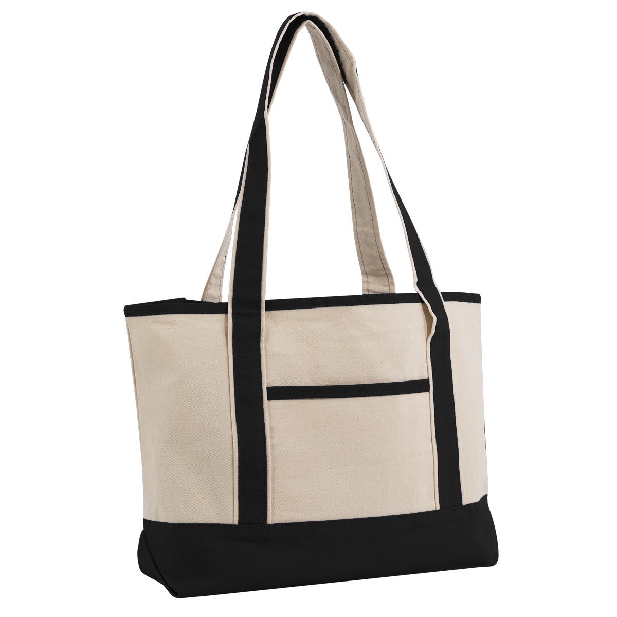 Spacious cotton canvas beach tote with exterior pocket