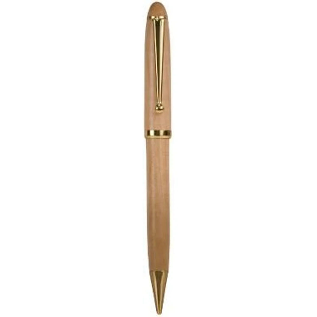 Wide maple pencil with a smooth wooden finish and branding