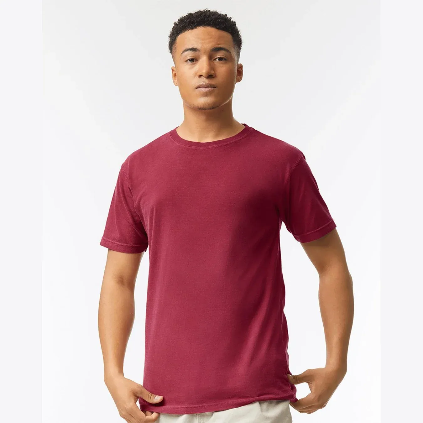 Garment-dyed t-shirt displayed on a plain background