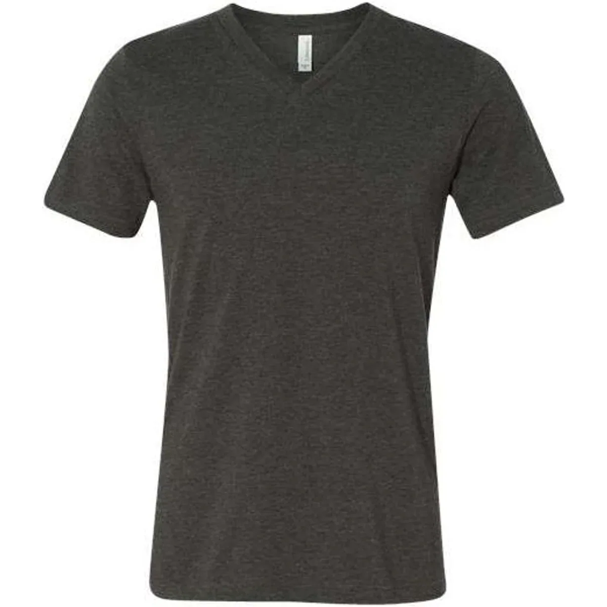 Close-up of V-neck detail on the tee