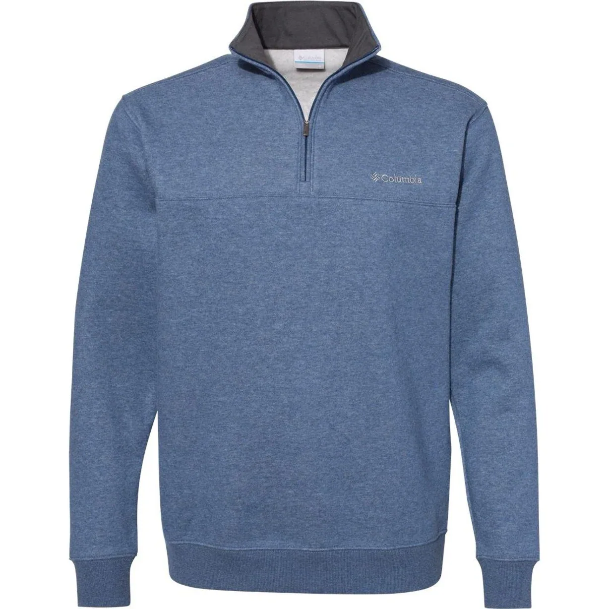 Men's half-zip sweatshirt displayed on a hanger