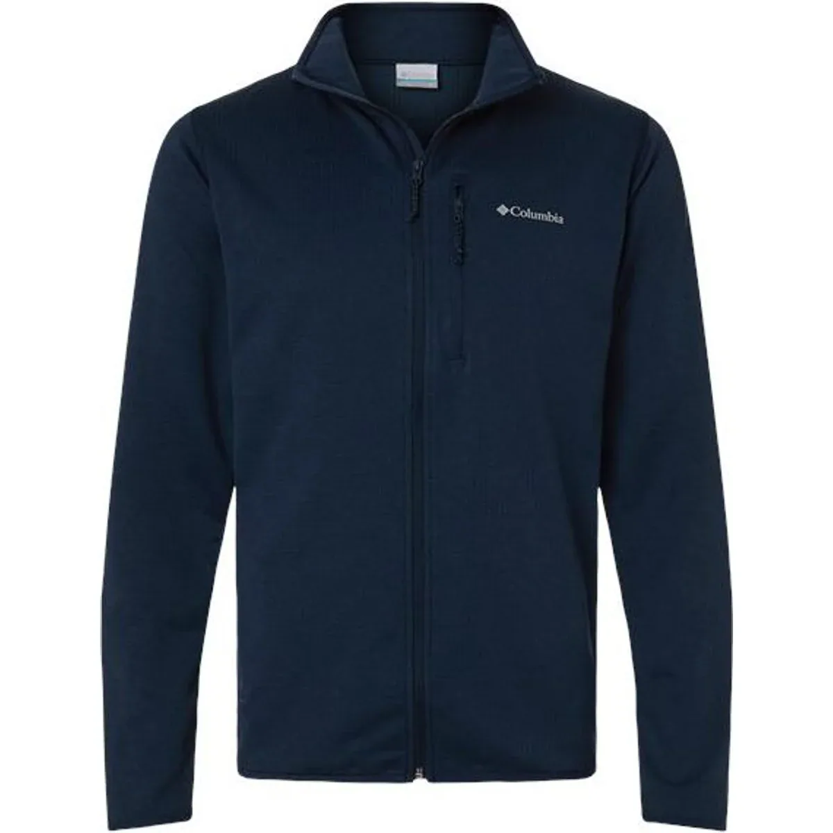 Jacket displayed on a hanger showcasing left chest branding