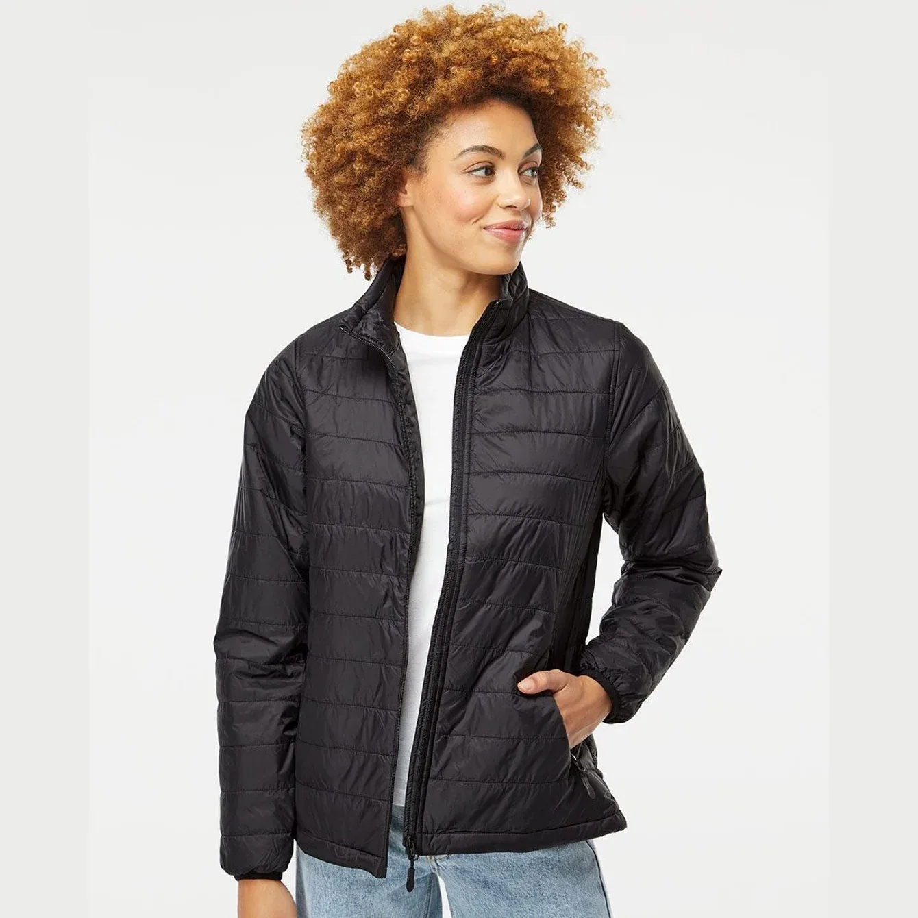 Front view of a stylish Women's Puffer Jacket in a vibrant color